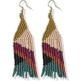 INK+ALLOY Beaded Earrings for Women Dangling, Lennon Seed Bead Medium Fringe Dangle Boho Earrings, Handmade Jewelry for the Modern Bohemian, 3.25-Inch Length