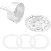 Waziaqoc 6 Cups Espresso Moka Replacement Funnel Kits | 1 Pack Replacement Funnel, 1 Aluminium Filter, 3 Packs Replacement Gasket Seals