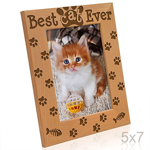 Kate Posh - Best Cat Ever Photo Frame - Cat and Kitten Paws - Engraved Natural Wood Picture Frame - Kitten Picture Frame, Cat Picture Frame, Cat Mom Gifts (5x7-Vertical)