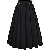 Belle Poque Women's Midi Skirt with Pockets Vintage A Line High Waisted Flowy Pleated Swing Skirts for Office