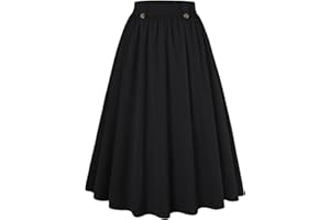 Belle Poque Women's Midi Skirt with Pockets Vintage A Line High Waisted Flowy Pleated Swing Skirts for Office
