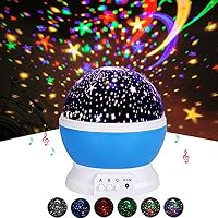 Star Night Light for Kids, Morovigo Music Player 360 Degree Rotation Kids Projector Night Light, Romantic Star Birthday New Projector lamp for Kids Nursery Bedroom (USB+Music, Blue)