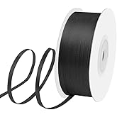 Isaspire 1/8" Width x 100 Yards Satin Ribbon, Thin Black Ribbon Perfect for DIY Craft, Bows, Gift Wrapping, Flower Bouquet, Valentine's Day, Christmas and Halloween Party Decoration