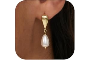 GUOKE Pearl Earrings for Women - 14K Gold Plated Bridal Pearl Drop Earrings Elegant Wedding Studs for Brides