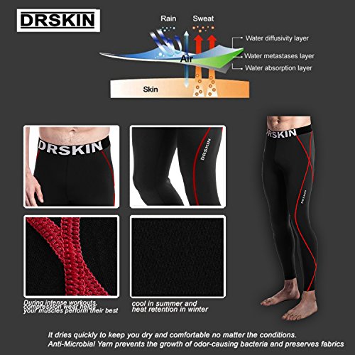 DRSKIN Compression Cool Dry Sports Tights Pants Baselayer Running Leggings Yoga Rashguard Men (XL, DB04) - Thumbnail 3