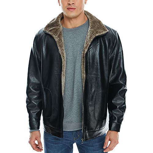 APRAW Mens Leather Jacket Coat Faux PU Fur Warm Outwear Winter Big Tall