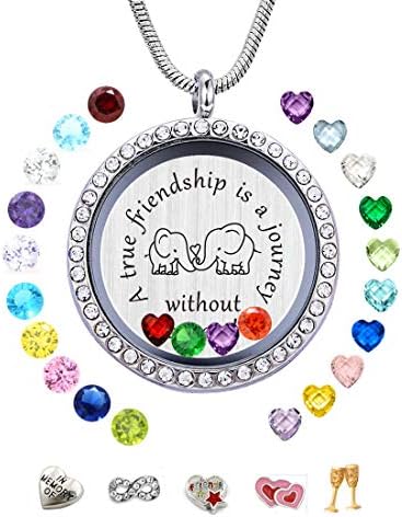 JOLIN DIY Floating Charms Living Memory Lockets, 30mm Stainless Steel Necklace with Charms & Birthstones for Women