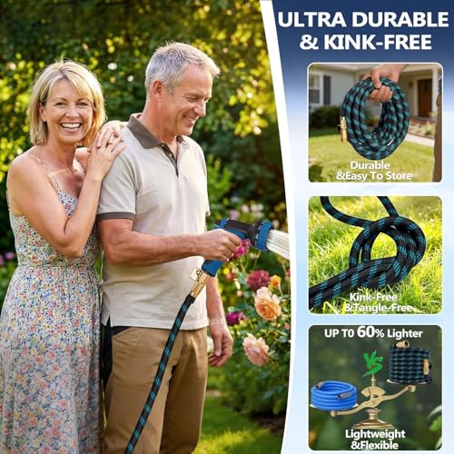 150 ft Flexible Garden Hose - 2026 Upgraded Heavy Duty Water Hoses with 3/4''Solid Fittings,Lightweight,No Kink & Tangle,Puncture Proof Garden Hoses pipe for Yard, Outdoors, Rv
