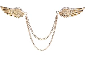 coadipress Angel Wings Tassel Chain Brooch Collar Pins for Men Women Fashion Gold Silver Plated Crystal Rhinestone Metal Feather Lapel Pin, Suit Coat Breastpin Accessories Jewelry