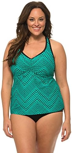 Beach Party Plus Size Tankini Swimsuit with Removable Shaper Bra Pad and Brief Bottom