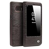 Note 8 Case, QIALINO Genuine Leather Protective Note8 Smart Cover (with Kickstand, Smart Window and Auto Sleep/Wake Flip) for Samsung Galaxy Note 8, Brown