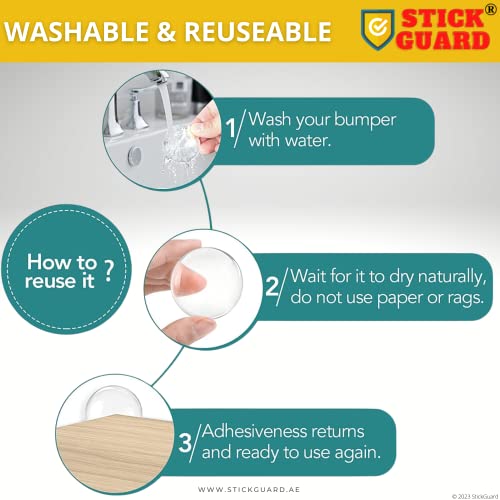StickGuard Door Handle Wall Protector (6 Pack) - Reusable Self Adhesive Wall Bumper Protector, Shock Absorbent Gel Wall Cushion for Door Knob, Quiet, Wall Shield Silencer - Door Stopper Wall Protector