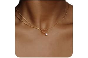 Havopso Gold Diamond Necklaces for Women 18K Gold Plated Dainty Layered Cubic Zirconia Solitaire Pendant Necklace Simulated D