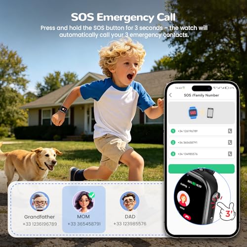 4G Children's Smartwatch GPS Watch with Video Calls, Voice Chat, School Mode, Dual Camera, Alarm, Pedometer, IP68 Calculator Smart Watch for Boys and Girls, Black