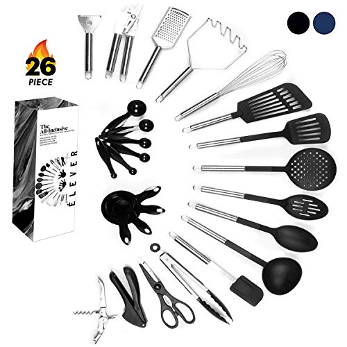 Kitchen Utensil Set - 26 Kitchen Gadgets & Cooking Utensils. Stainless Steel Kitchen Utensils for Nonstick Cookware Set. Spatula Set. Best Kitchen Tools Apartment Essentials Gifts for him - ÉLEVER