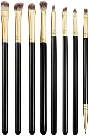 Professional Eye Makeup Brushes set of 8 Eyeshadow Blending Eyeliner Eyebrow Smokey Smudger Platinum (Gold)