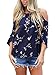 HOTAPEI Women's Plus Size Floral Print Open Shoulder 3 4 Sleeve Chiffon T Shirt Tops Blouse Navy Blue XXL