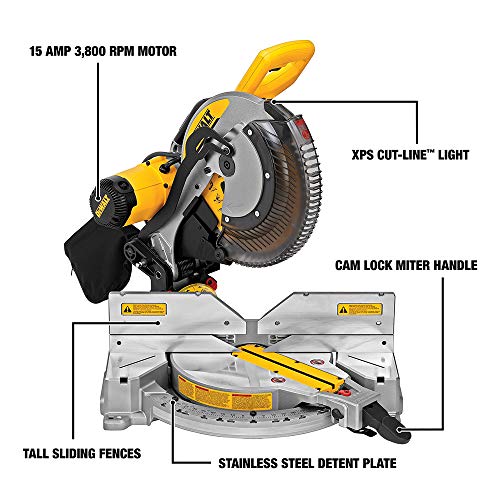 DEWALT Miter Saw, 12Inch, Double Bevel, Compound, XPS Cutline, 15Amp