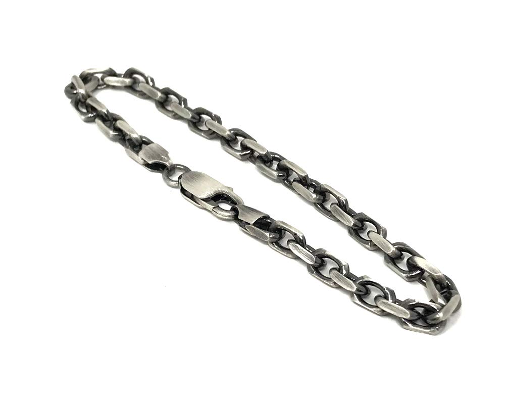 Men's Oxidised Silver Anchor Style Chunky Bracelet Width 5mm Length 21cm 925 Sterling with Gift Box Classic and Stylish