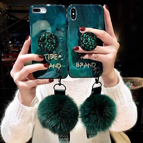 iPhone Xs Max Case (6.5 inch), Natural Emerald Luxury POM POM Soft Shock Absorption Cover Case with Lanyard (Green, iPhone Xs MAX)