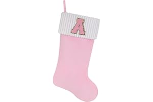 Shgngle 20 Inches Letter Embroidered Christmas Stocking,Personalized Pink Velvet Christmas Stocking,Family Holiday Decorations and Xmas Gift(A)