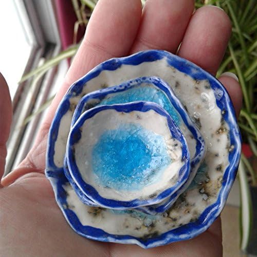 Porcelain Seaglass Mini Ring Dish Set Sea Pool Turquoise Blue 3 Bowls Beach Decor Ocean Cenote Ceramic Candy Bowl SMALL
