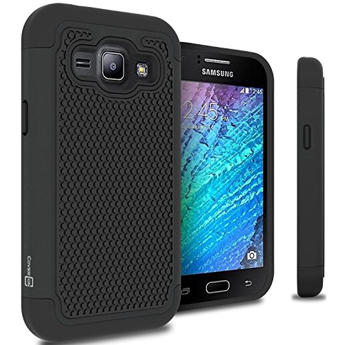 Galaxy J1 Case (Verizon 2015), CoverON [HexaGuard Series] Slim Hybrid Hard Phone Cover Case for Samsung Galaxy J1 J100H / J100VZ- Black