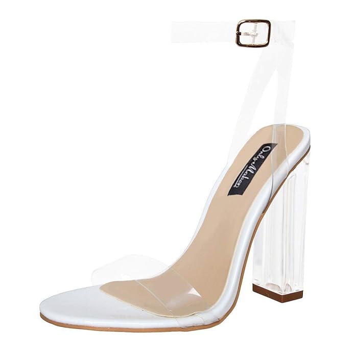 Onlymaker Frauen Sandaletten Transparente Sandalen mit Durchsichtigem Riemchen und Blockabsatz