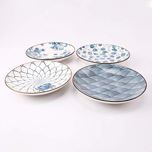 YALONG Ceramic Japanese Dinner Plates Set 7 Inch Appetizer Shallow