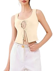 REORIA U-Neck Adjustable Tie-Front Crop Tank Top