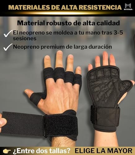MYTITAN Men's Women's Open Gym Gloves | Wrist Strap with Metal Buckle | Crossfit Calisthenics Pull Up Weights | Non-Slip Silicone Grip | Full Pack S M L