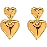 Heart Drop Earrings Double Heart Statement Dangle Earrings for Women Gold Silver