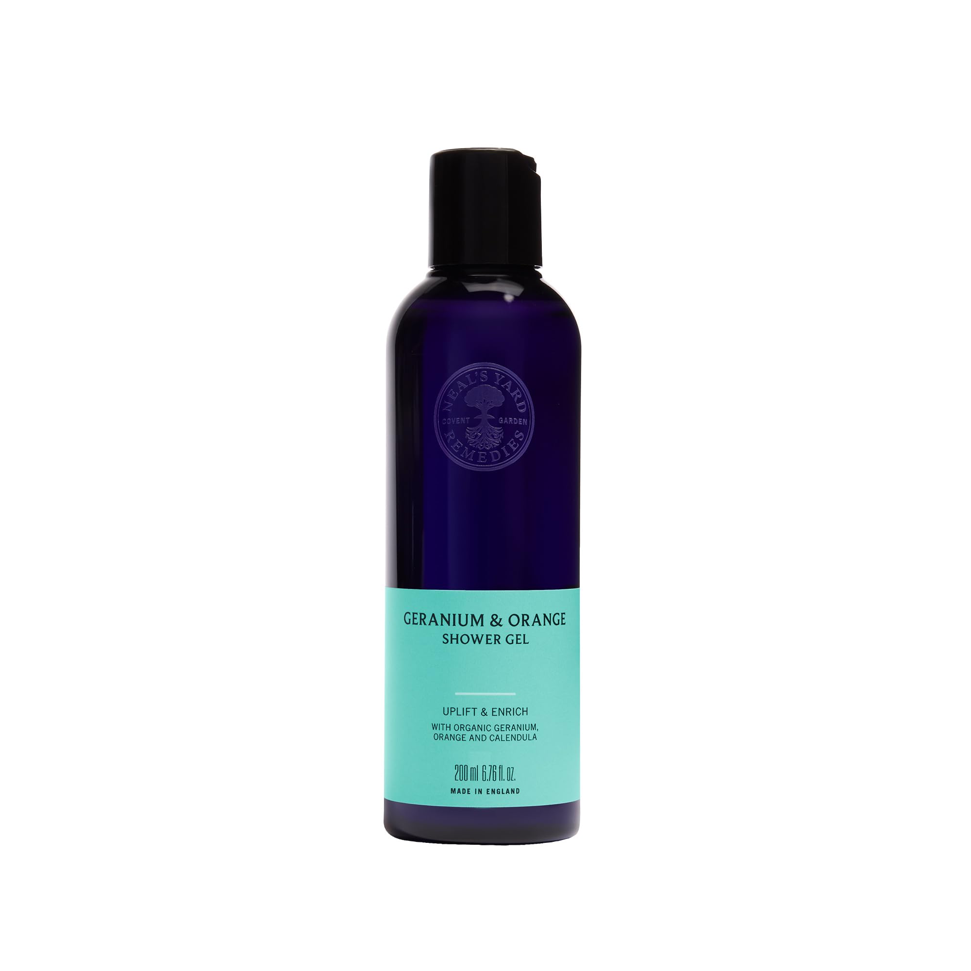 Neal's Yard Remedies Geranium & Orange Shower Gel, Energising Body Wash, Uplifting Scent, Vegan & Cruelty-Free, 200ml