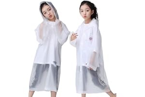Aoyinfe Rain Ponchos Raincoats for Kids, Reusable Portable Emergency with Hood Outdoor