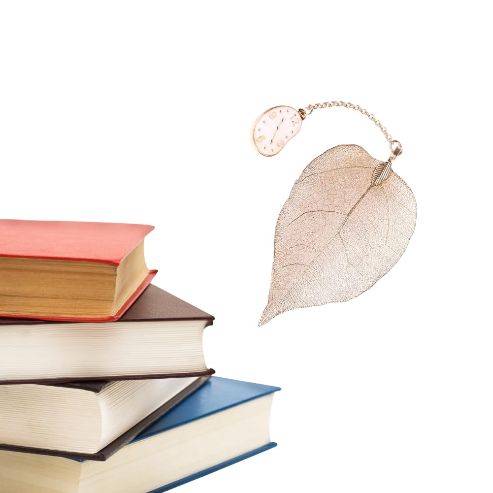 Bookmark - Exquisite Metal Leaf Bookmark Beaded with Alice Rabbit Clock Vintage Gift for Women Book Reading, Gold (Design : Clock)