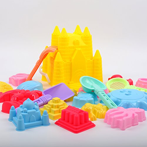 FUNNISM 22 Pieces Beach Sand Toy Set Sandbox Toys Including Castle, Coco,Animals Elephant/Duck/Bear/Rabbit/Fish/Seahorse/Octopus, Sun, Models Molds, Bucket, Shovels Rakes - Thumbnail 6