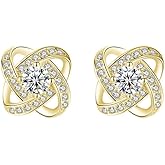 DIAMANTIO 18K Gold Plated Knot Stud Earrings with Cubic Zirconia – Elegant Crystal Love Knot Earrings for Women, Hypoallergenic Statement Jewelry