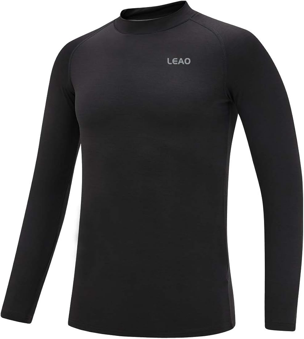 LEAO Youth Boys' Compression Thermal Shirt Long Sleeve Fleece Baselayers Sports Undershirts Mock Top: Clothing