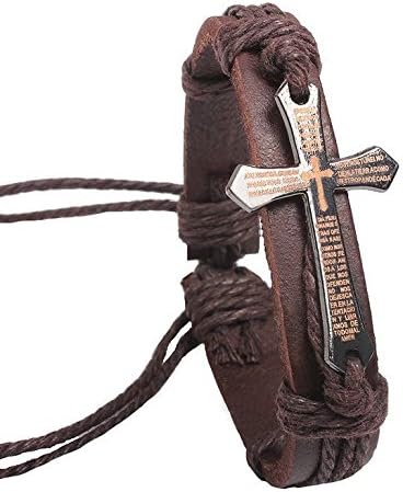 Brown Cross Men's Bracelet Lord's Prayer Jesus God Christian Bracelet God Christian Jewellery