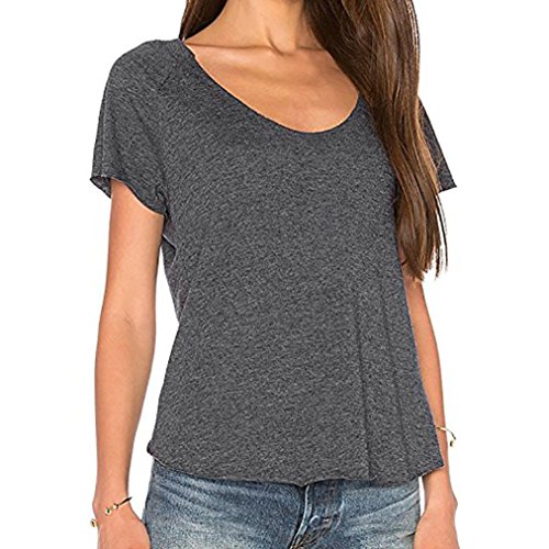 Click Here to See More Images NREALY Women's Sexy Backless Hollow Solid Short Sleeve Top Back Knot Casual Shirt Tee(Gray ,Small