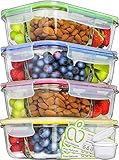 Prep Naturals Glass Meal Prep Containers 3 Compartment - Food Containers Meal Prep Food Prep Containers Lunch Containers Glass Containers with Lids Freezer Containers Bento Box (4 Pack, 34 Ounce)