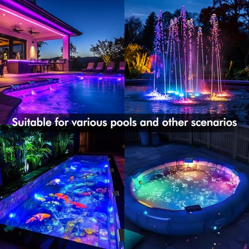 Quntis Set of 2 Solar Pool Lights, LED Solar Pool Lights with Remote Control [Multicoloured & Warm White] for Spa, Aquarium, Garden, Fountain, Party, IP68 Waterproof Solar Pool Lights, 1500 mAh