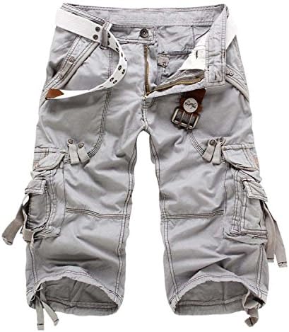 ThumbLike Men's Cargo Shorts - Casual Cotton Baggy Cargo Pants With Multi Pocket Light Grey (US 34 / Asian 36)