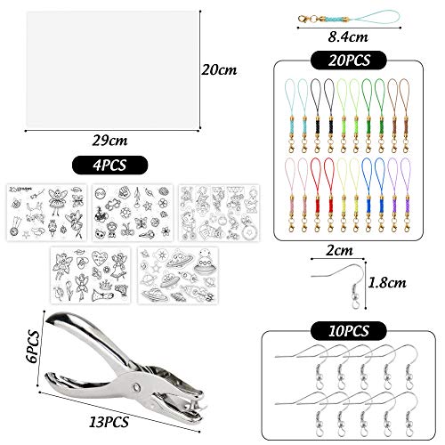 VGOODALL Schrumpffolien Set mit Schlüsselanhänger,10 Stück Schrumpfende Plastikfolie für Kinder Basteln