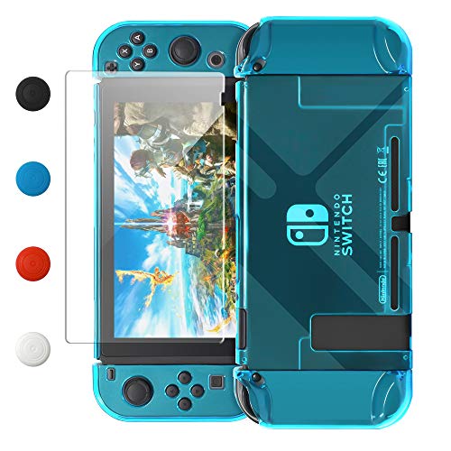 Dockable Case Compatible with Nintendo Switch, FYOUNG Protective Accessories Cover Case Compatible with Nintendo Switch and Nintendo Switch Joy-Con with Thumbstick Caps – Blue