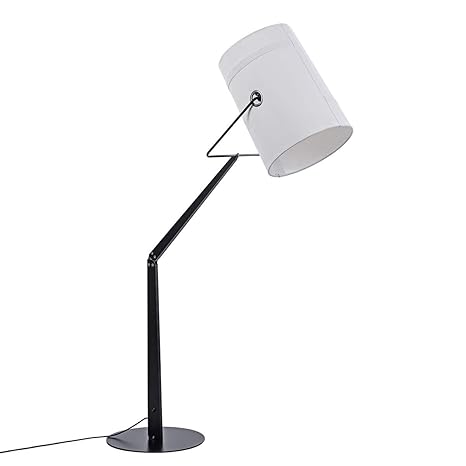 Mzithern Adjustable Floor Lamp With White Drum Lampshade In Burlap Straight And Bendable Standing Light In Black Floor Lamp For Bedroom Living