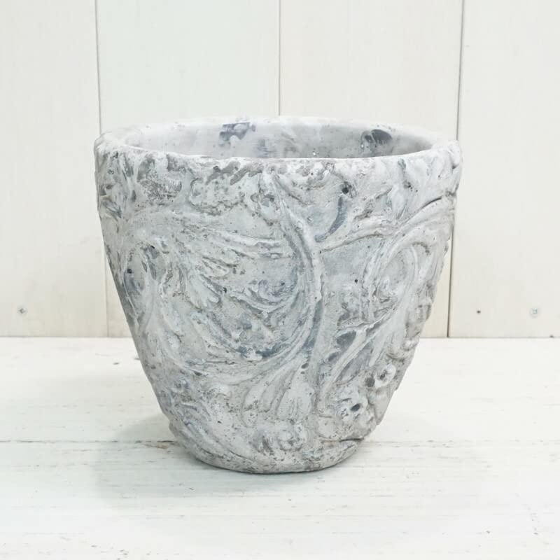 Flowerpot, Fashionable, Antique Ceramic Pot, Arabesque S  6.9 inches (17.5 cm), Hole No. 6, White, White, Conical, Plant Pattern, Pattern, Picture, Pattern, Shabby Pot, Gardening, Indoor, Covent