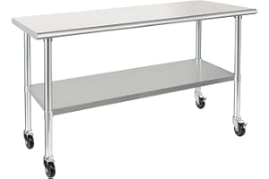 HARDURA Stainless Steel Table with Wheels 24 x 60 Inches Casters NSF Heavy Duty Commercial Work & Prep Table with Undershelf 
