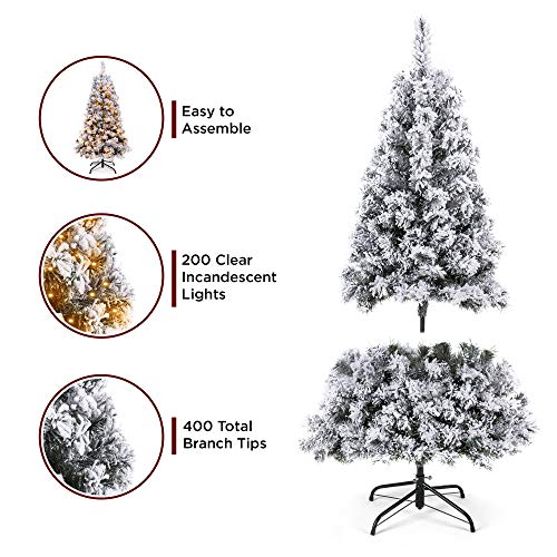 image for Best Choice Products 4.5ft Pre-Lit Snow Flocked Hinged Artificial Chri