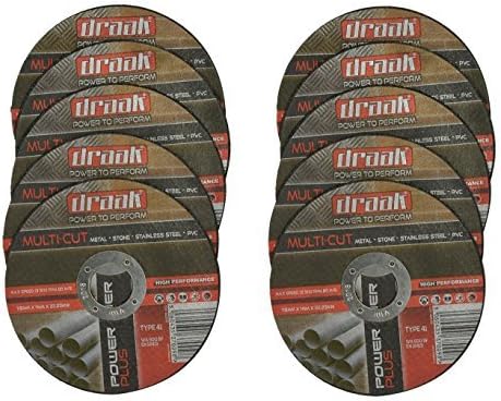 Draak 10 x 115mm X 1mm Multi Cutting Disc METAL - STONE - STAINLESS STEEL - PVC (In Tin) by Drakk